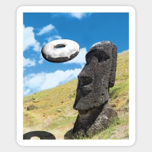 Easter island head with stone donut. Sticker